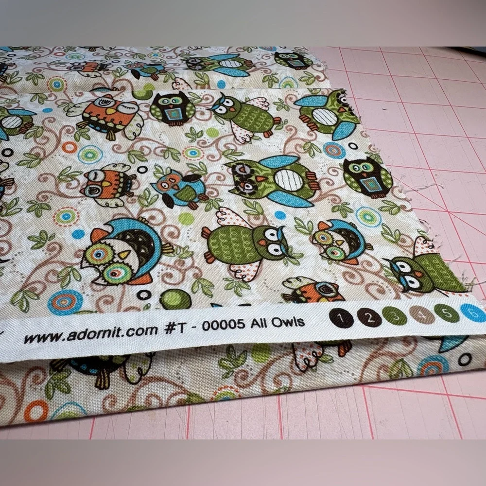Adornit 'All Owls' Printed Cotton 1/2 yard cut - Multi Color Owls on Cream